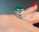 Vintage style Unisex Ring With Malachite Gorgeous 12 mm Handmade S.Silver KSB