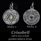 Handmade pendant silver 925 with Cat’s Eye chrysobery Lucky stone Star of David