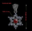 Star of David Pendant with Ruby Handmade Decorated Sterling