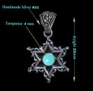 Star of David Handmade Lucky Pendant with Turquoise Decorated with Sterling Silver