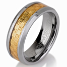 Tungsten wedding bands - polished tungsten ring with gold plated inlay - 8mm