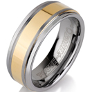 Tungsten wedding bands - polished tungsten ring with polished gold plated center - 8mm