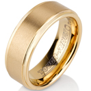 Tungsten wedding bands - brushed gold plated tungsten ring with polished sides - 8mm