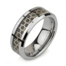 Tungsten wedding bands - polished tungsten ring with carbon fiber inlay and golden star of david - 8mm