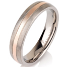 Titanium wedding bands - Polished 14k rose gold plating titanium ring with brushed sides - 6mm