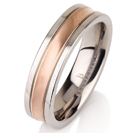 Titanium wedding bands - Brushed 14k rose gold plating rounded titanium ring - 6mm