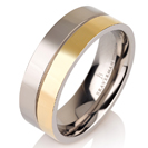 Titanium wedding bands - 14k Gold Plate polished titanium ring with half non plated - 7mm