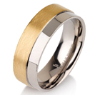 Titanium wedding bands - 14k Gold Plate brushed half titanium ring with half polished design - 7mm