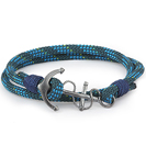 Mens Bracelets - 'Sea Treasures' Sterling silver 925 with sailors fabric rope blue and black, brushed blackend anchor clasp