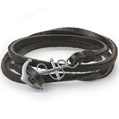 Mens Bracelets - 'Sea Treasures' Sterling silver 925 with genuine black leather bracelet, brushed and oxidized anchor