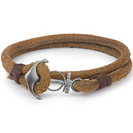Mens Bracelets - 'Sea Treasures' Sterling silver 925 with genuine light brown leather bracelet, brushed and oxidized anchor