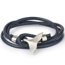 Mens Bracelets - 'Sea Treasures' Sterling silver 925 with genuine blue leather bracelet, polished fin