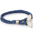 Mens Bracelets - 'Sea Treasures' Sterling silver 925 with genuine blue leather bracelet, polished fin