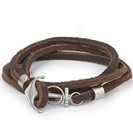 Mens Bracelets - 'Sea Treasures' Sterling silver 925 with genuine brown leather bracelet, polished anchor