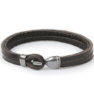 Mens Bracelets - 'Sea Treasures' Sterling silver 925 with dark leather bracelet, oxidized hook clasp