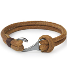 Mens Bracelets - 'Sea Treasures' Sterling silver 925 with rough brown leather bracelet, hook clasp