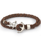 Mens Bracelets - 'Sea Treasures' Sterling silver 925 with light brown leather bracelet, anchor clasp