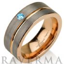 Black Gunmetal Tungsten Ring Rose Gold Wedding Band Aquamarine Ring Tungsten 9mm Tungsten Ring Man Wedding Band Male Women Stripe