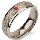 Ruby Titanium Hammered Wedding Ring Engagement Ring Brushed Satin 6mm - Red Ruby Band