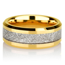 Yellow Gold Mens Meteorite Wedding Band, Meteorite Ring, Mens Meteorite Ring, Meteor Ring, Tungsten Wedding Band FREE Laser Engraving