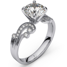 טבעת אירוסין זהב לבן 14 קראט בסגנון וינטאג' ויקטוריאני משובצת ביהלום עגול ו0.25 קרט יהלומים צדדיים