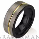 Black Gunmetal Black Tungsten Ring Yellow Gold Wedding Band Ring Tungsten 9mm Tungsten Ring Man Wedding Band Male Women Stripe
