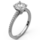 14k White Gold Classic Diamond Engagement Ring, Cathedral Archways with Shared Prongs Pavé Diamond Accents.