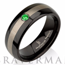 Apple Green Emerald Tungsten Wedding Band,Silver Man Tungsten Wedding Ring,Black Tungsten,Engagement Ring,His,Comfort Fit,Emerald Band