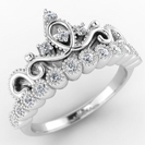 Unique Crown Diamond Ring - 14k White Gold and Diamonds Majestic Design