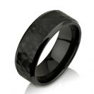 Hammered Black Zirconium Ring, Black Zirconium Wedding Band - 8mm, Curved Edges, Brushed Finish