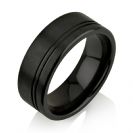 Double Grooved Black Zirconium Ring, Black Zirconium Wedding Band - 8mm, Flat Top, Brushed Finish