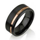 Rose Gold Black Zirconium Ring, Black Zirconium Wedding Band, Men's Wedding Band - 8mm, Brushed