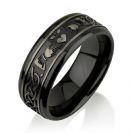 Claddagh Black Zirconium Ring, Black Zirconium Wedding Band, Men's Wedding Band, Infinity - 8mm