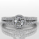 14k White Gold Double Pave Split Shank Halo - Diamond Engagement Ring