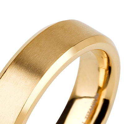 Titanium wedding bands - 14k Gold Plate Brushed titanium ring with beveled edges - 5mm