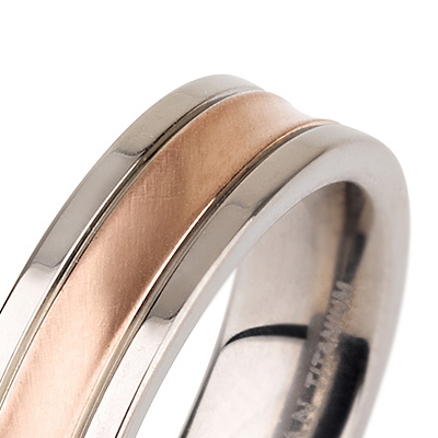 Titanium wedding bands - Brushed 14k rose gold plating rounded titanium ring - 6mm