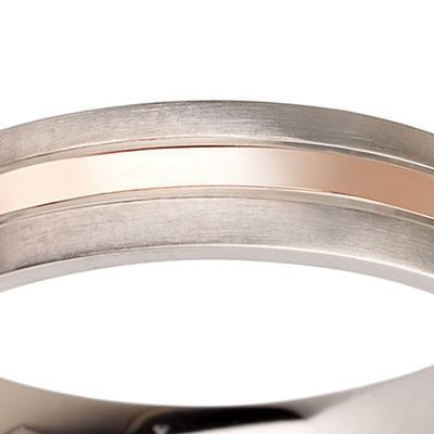 Titanium wedding bands - Polished 14k rose gold plating titanium ring with brushed sides - 6mm