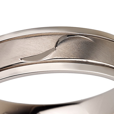 Titanium wedding bands - Leaf engraved titanium ring with brushed finishing and polished sides - 6mm