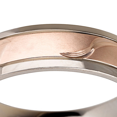 Titanium wedding bands - 14k Rose Gold Plate brushed titanium ring with leaf engraving - 6mm