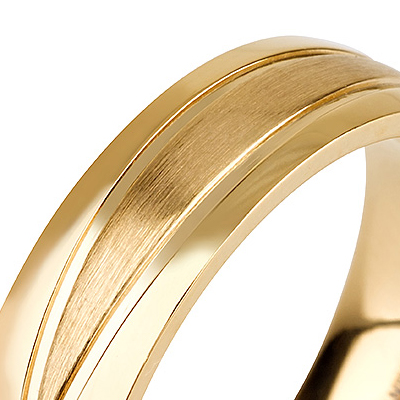 Titanium wedding bands - 14k Gold Plate polished titanium ring with brushed engraved finishing - 6mm