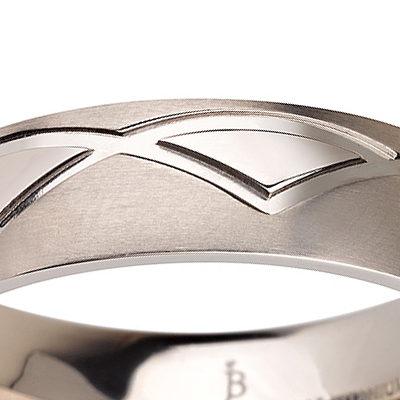 Titanium wedding bands - Brushed titanium ring with polished engraved triangles - 6mm