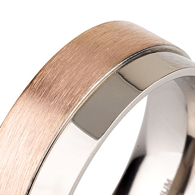 Titanium wedding bands - Brushed 14k rose gold plating titanium ring with polished side - 7mm