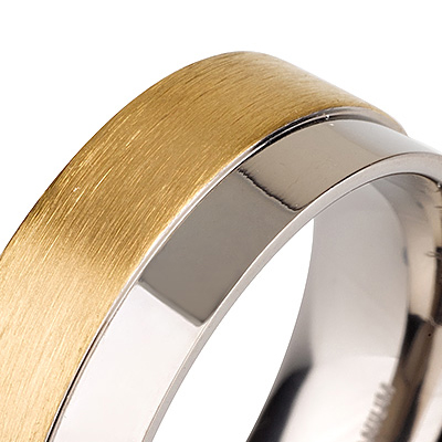 Titanium wedding bands - 14k Gold Plate brushed half titanium ring with half polished design - 7mm