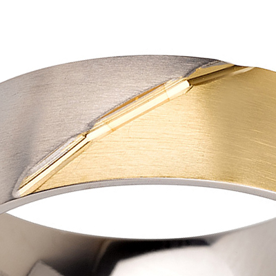 Titanium wedding bands - 14k Gold Plate brushed titanium ring with brushed titanium design - 7mm
