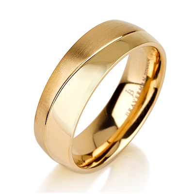 Titanium wedding bands - 14k Gold Plate brushed titanium ring with half polished finishing - 7mm