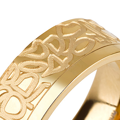 Titanium wedding bands - 14k Gold Plate vintage design titanium ring - 7mm