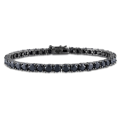 Mens Bracelets - Sterling silver 925 bracelet black rhodium dipped - with 58 black crystals 2mm wide and 20cm long