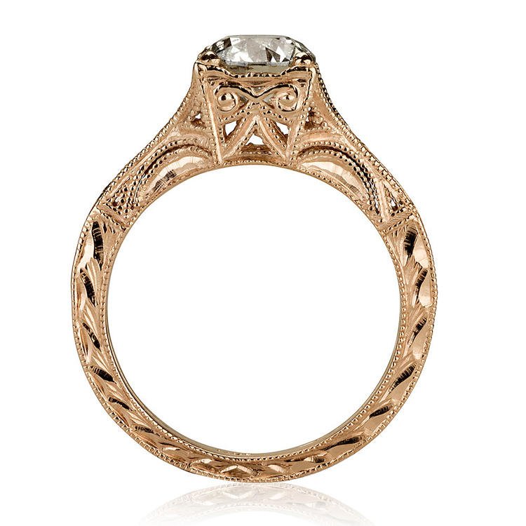 14K Rose Gold Art Deco Antique Engagement Vintage Petite Hand Engraved Filigree Engagement Ring 2