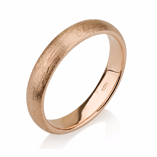 14K Rose Gold Wedding Band, Brushed Men's or Women's Unisex 5mm Domed Recycled 14k Rose Gold Ring - Matte Band Comfort Fit