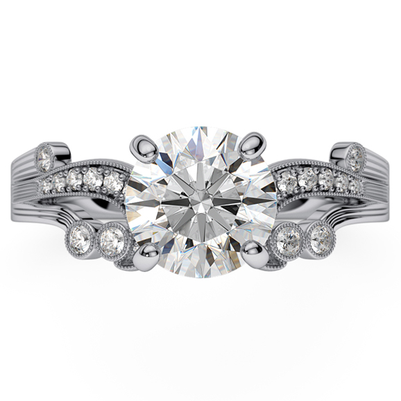 14K White Gold-Rhodium Dipped Victorian Style Vintage Engagement Ring, Diamond Ring